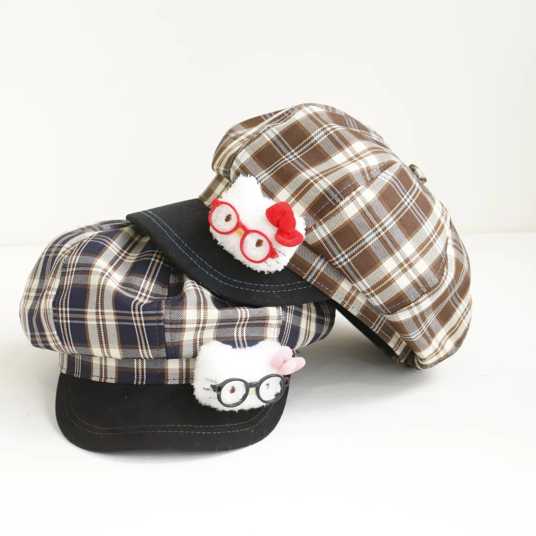 new Sweet Korean Style Plaid Beret Hat Keep Warm Lattice Women Painter Hat Small Fragrant Style Women Octagonal Cap Outdoor