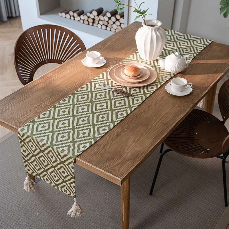 Nordic Simple Geometric Table Flag Fringe Living Room Dining Flag Long Strip Polyester Cotton Jacquard Decorative Tablecloth