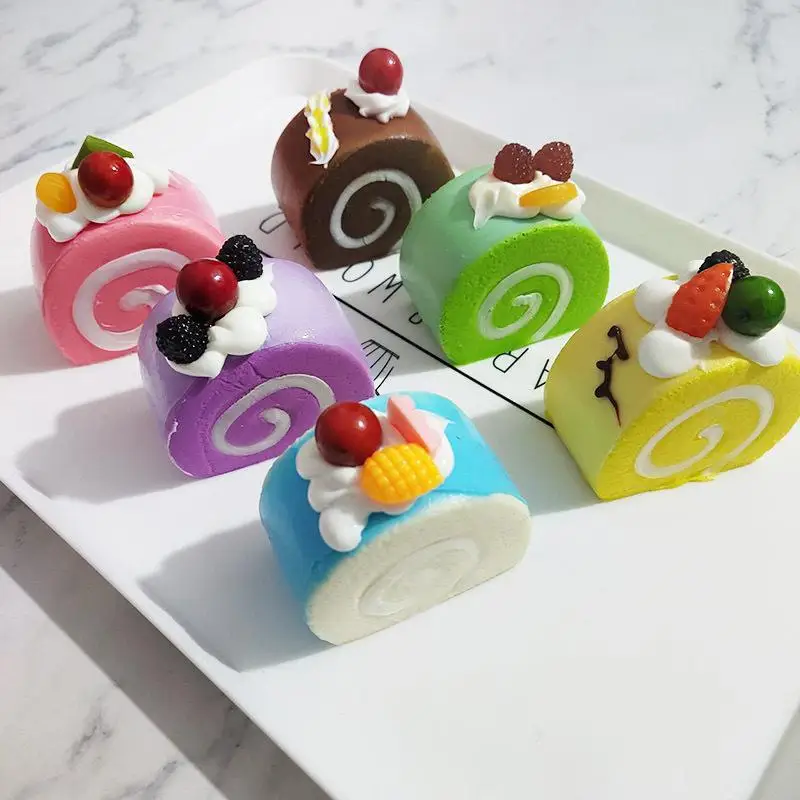 Cute Simulation Egg Roll Dusting Cake Squeeze Toy Soft Elastic Cake Toys Elastic Slow Rebound Squeeze Stress Relief Toys