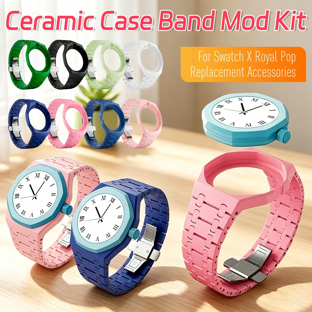 Image of Keramik-Gehäuse-Mod-Kit Kompatibel mit Swatch X AP Royal POP Changer Uhr Komplettes Gehäuse+Gliederarmband Uhren-Mod-Zubehör