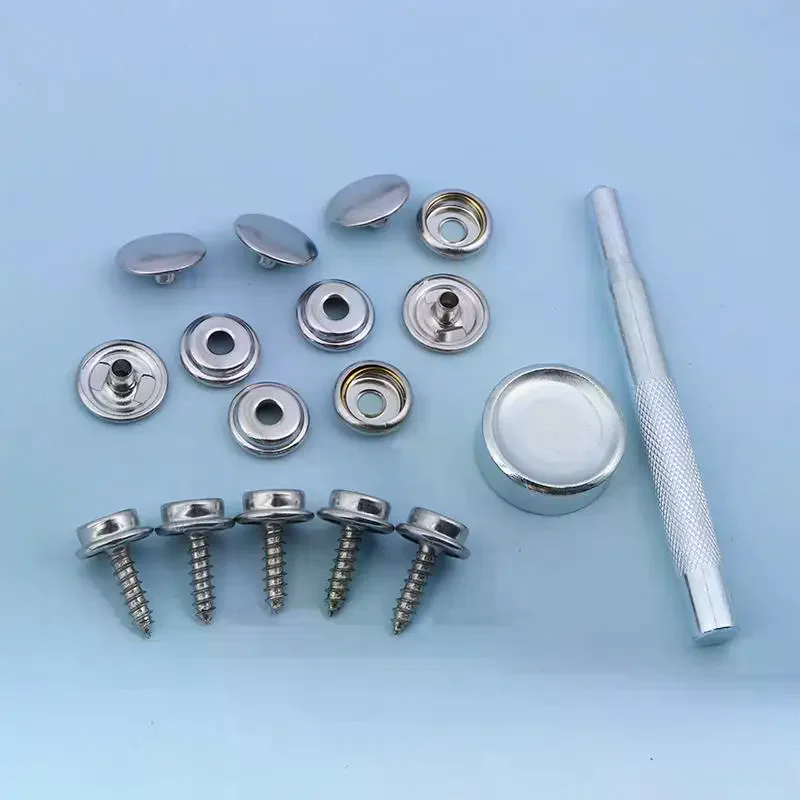 30/32Pcs Silver Metal Snap Fastener Screws Nails Set For Tent Boat Yacht Marine Canvas Cover Craft Bags Wallet Fasteners Parts