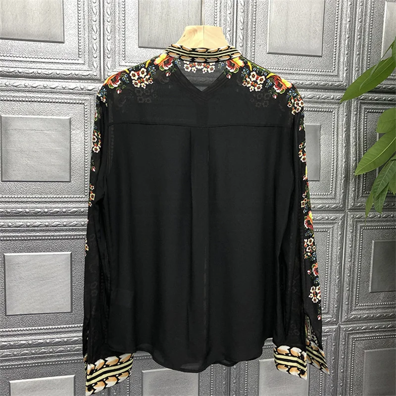 FANIECES 2XL 3XL Retro Print Elegant Chic Office Lady Button Up Shirt 2024 Spring Autumn Women Fashion Commute Tops Blouses 6258