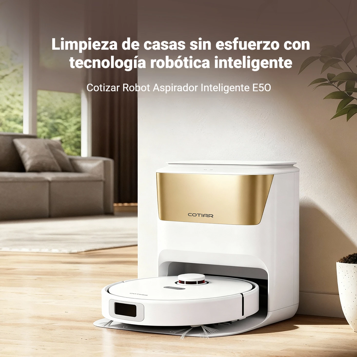 Robot Aspirador COTIAR E50, Robot Aspirador y Mopa con Succión de 9000 Pa, Navegación de Precisión DTOF, Controles Inteligentes a través de