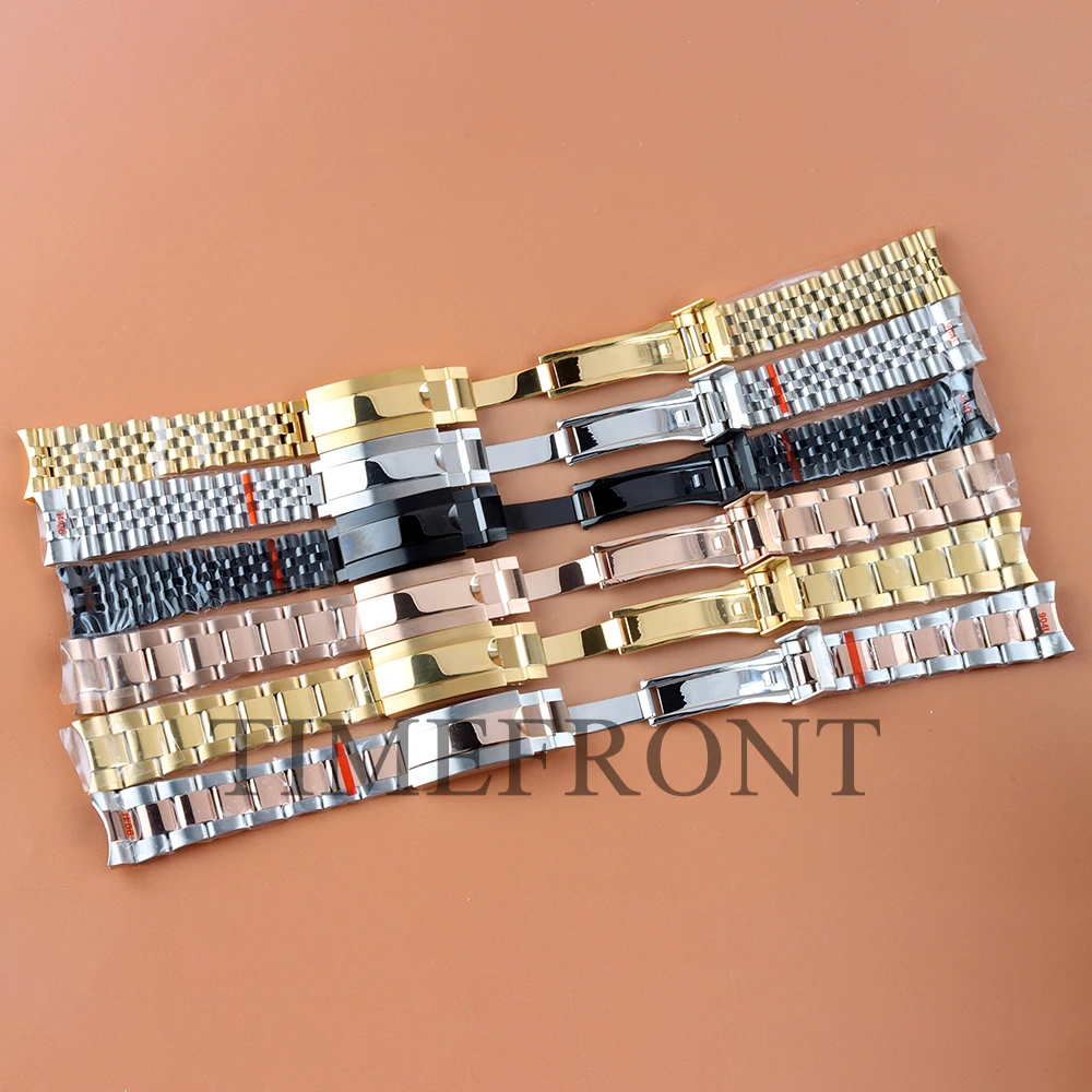 NH35 20mm Width Watchbands Rose Gold/Gold/Black Oyster/Jubilee Bracelet Fit NH35 GMT SUB Case Folding Buckle Watch Accessories