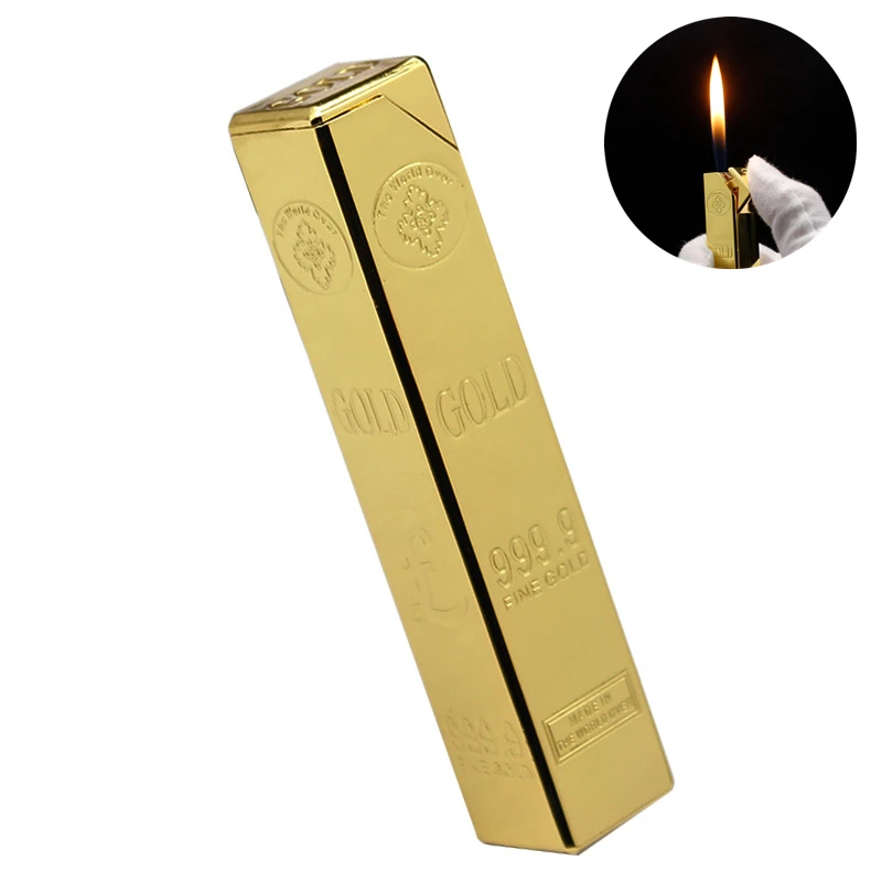 Creative Gold Bar Flashlight Lighter Metal Butane Gas Smoke Pipe Lighter Inflatable Flameless Lighter Smoking Accessories Gadget