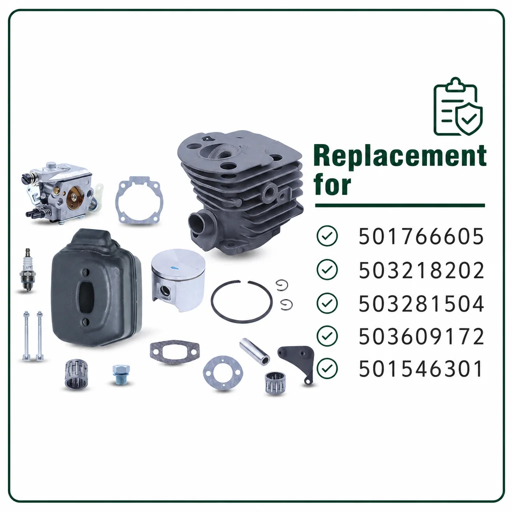 46mm Cylinder Piston Muffler Carburetor Spark Plug Kit For Husqvarna 55 51 Chainsaw Tune Up Kit Replacement Parts OEM 501766605