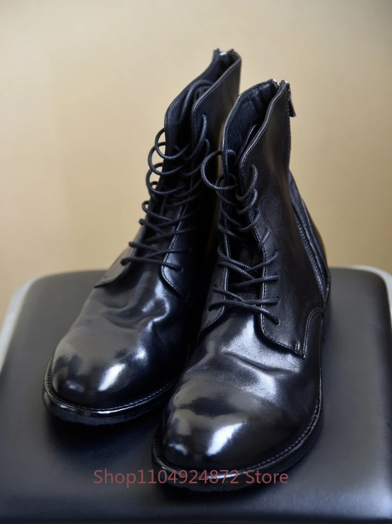 Designer Luxury Genuine Leather Washed Cowhide Ankle Boots Men's Shoes Thin Soled Pointed Toe  Zipper Riding Chelsea Boots Male