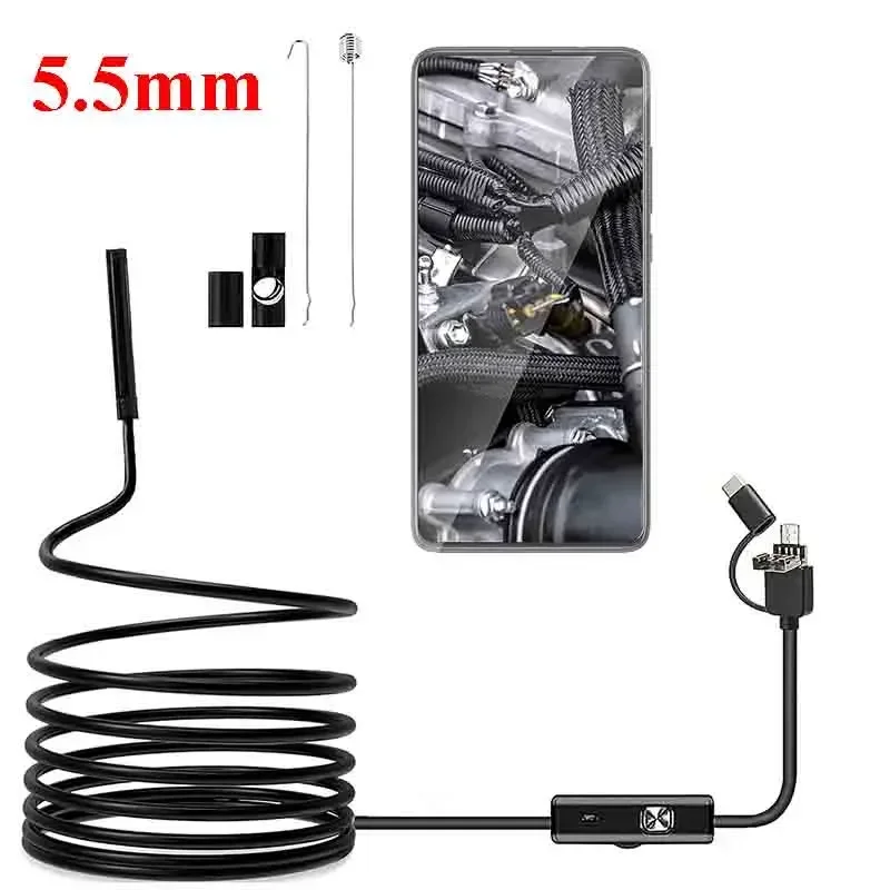 5.5MM Endoscope Camera WiFi Mini Camera 3IN1 Micro USB Type-c Borescope LED Adjustable Waterproof for Smartphone Android