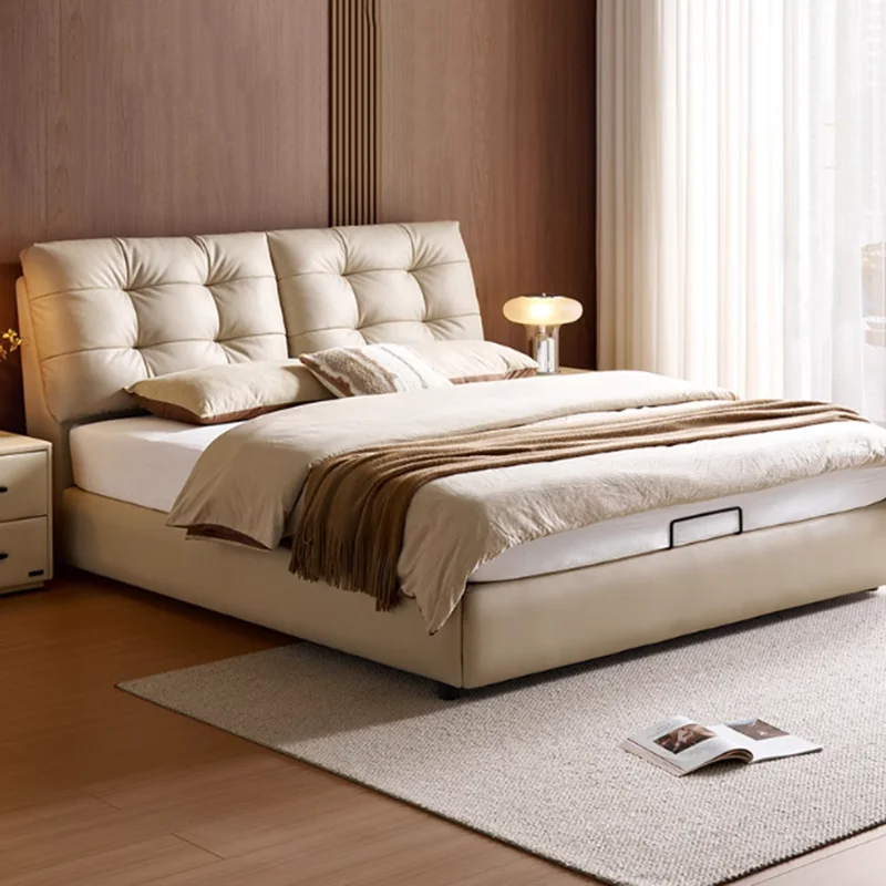 Design Leather Bed Bedroom Sleeping Space Saving Wooden Simple Bed Headboards Modern Luxury Letto Matrimoniale Patio Furniture