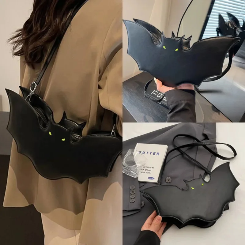 Halloween Bat Tote Bag INS Japanese Korea Punk Y2K PU Crossbody Bag Spicy Girl Autumn Winter Zipper Shoulder Bag Storage Bag New