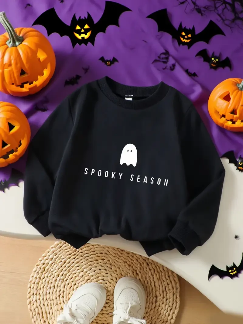 

Толстовка для девочек на Хэллоуин — «SPOOKY SEASON» и принт призраков, свободная моющаяся в машине с капюшоном, осенне-зимняя ограниченная серия