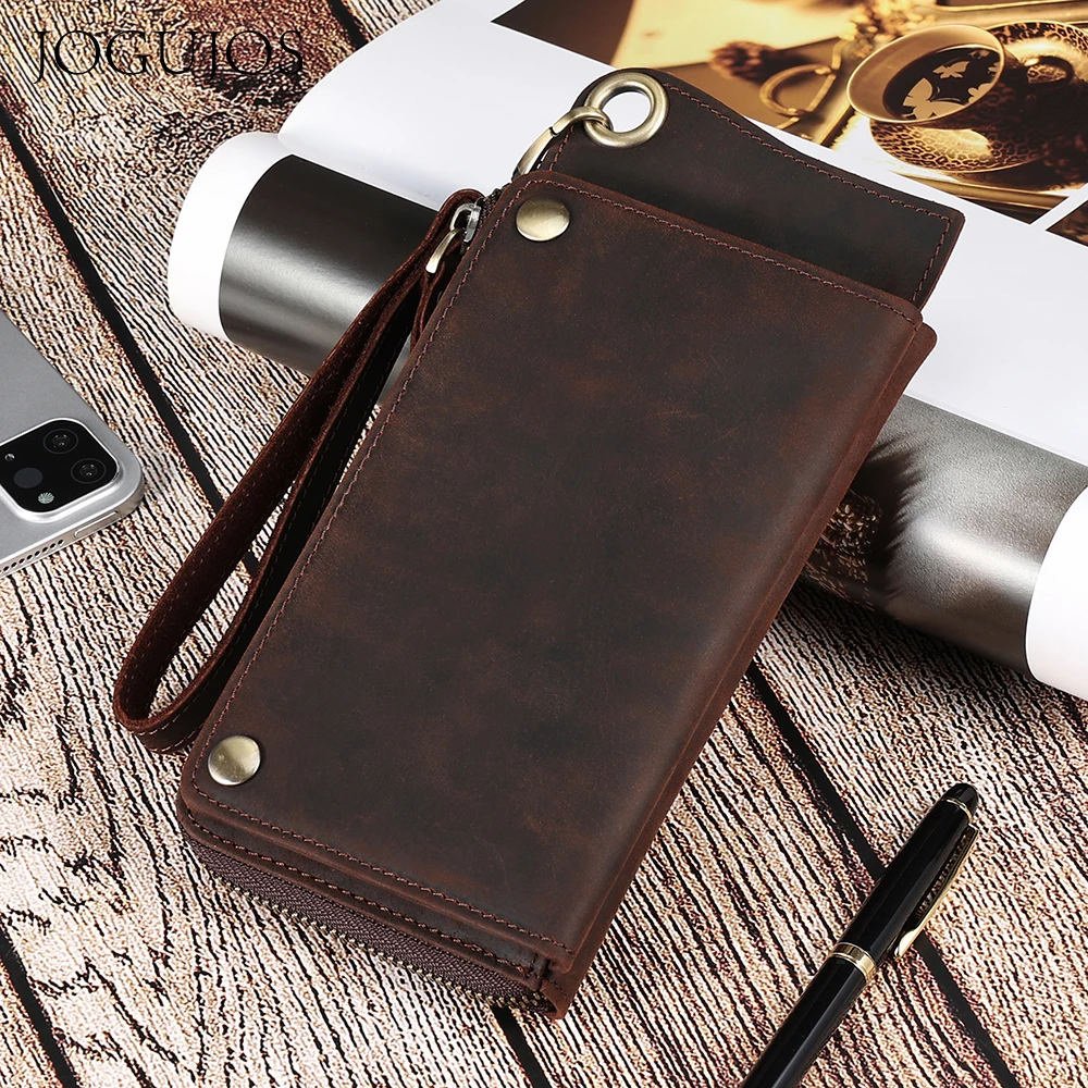 

JOGUJOS Men's Wallet RFID Blocking Genuine Leather Clutch Luxury Card Holder Casual Male Retro Long Purse Fit for 6.7" Phone