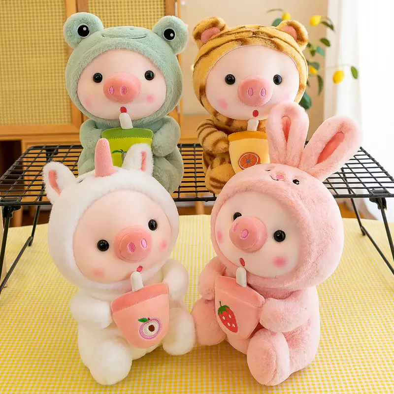 25 centimetri Kawaii Bubble Pig Peluche Giocattolo di Peluche Coniglietto Rana Tigre Morbido Cuscino Tazza Tè Al Latte Boba Peluche Bambola Bambini Regali Di Compleanno