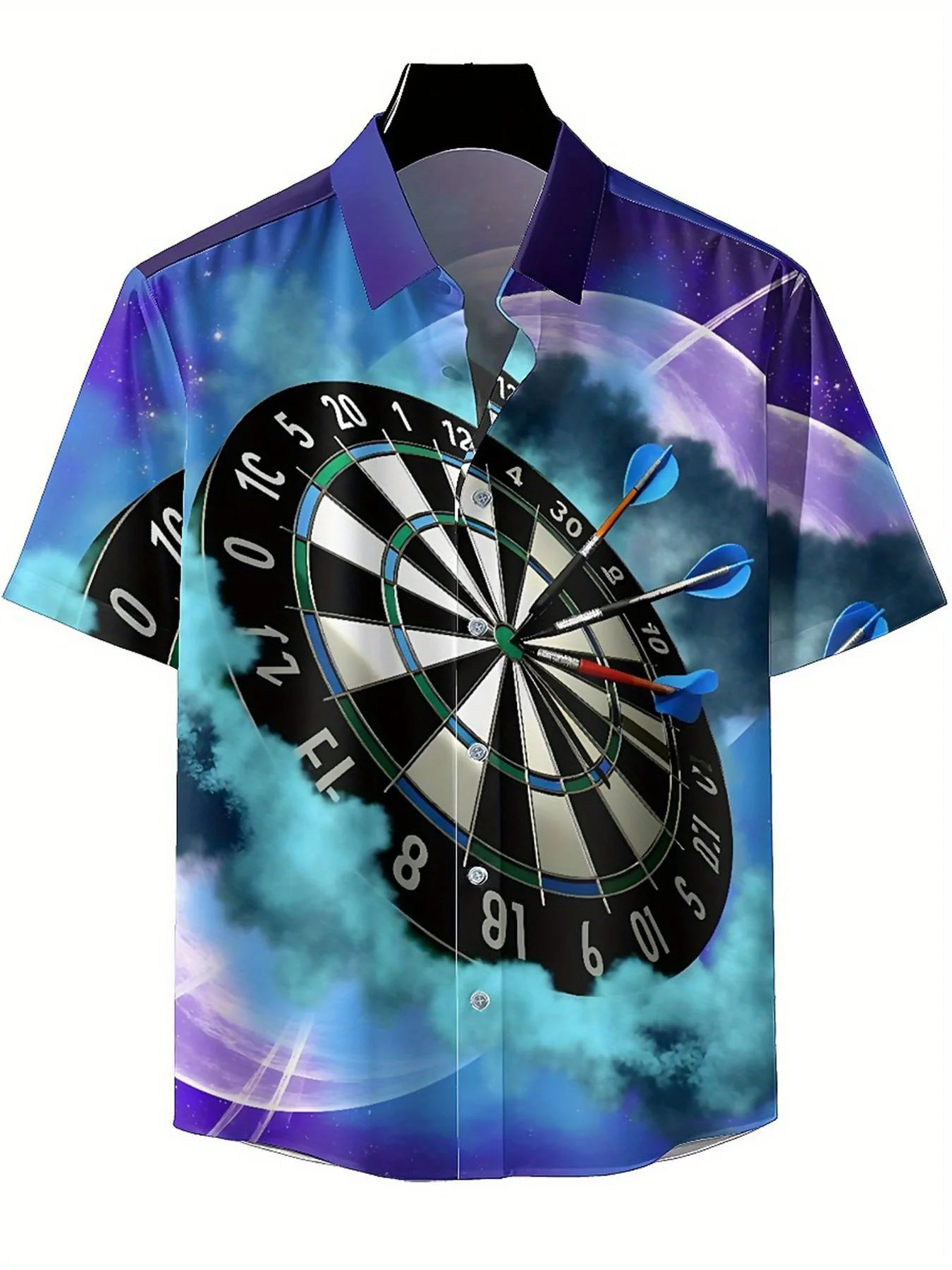 Men's Plus Size Hawaiian Shirts Space Theme Darts Game pattern, Button Up Shirts, Unisex Casual Clothing, Summer Tops