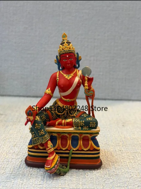 10CM Tibet Painted Red Sarasvati Buddha Copper Statue