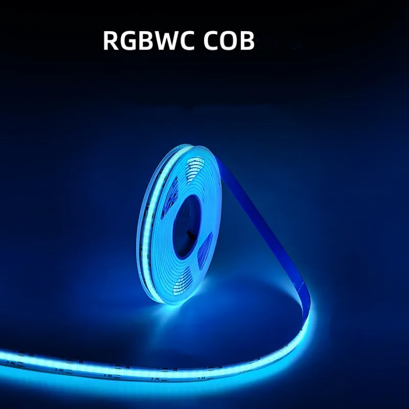 5 متر DC24V RGBWC COB LED قطاع RGBCCT 5 في 1 840 المصابيح/م سطوع عالية COB جو ضوء ملون أضواء مرنة الشريط 12 مللي متر PCB