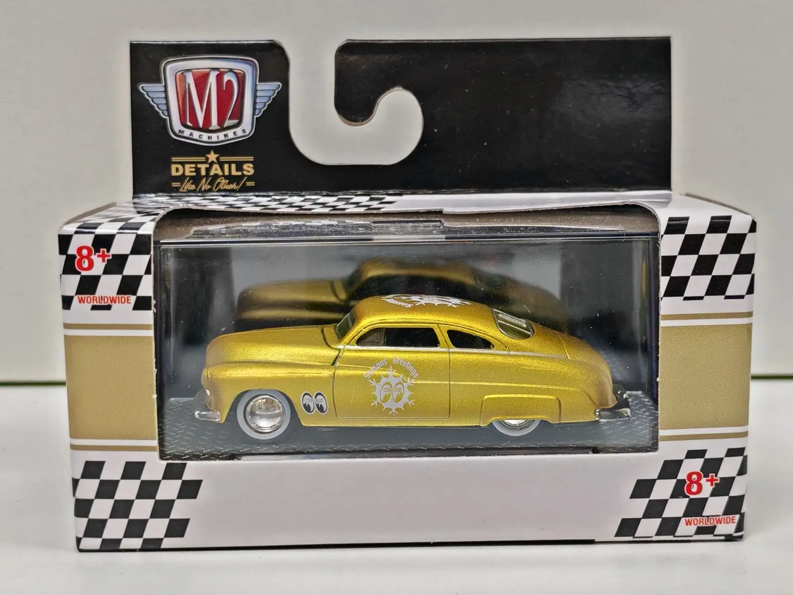 M2 Machines 1/64 1949 Mercury Custom Mooneyes Blue Gold Yellow Die-cast Alloy Car Model Collection Display Child Gift