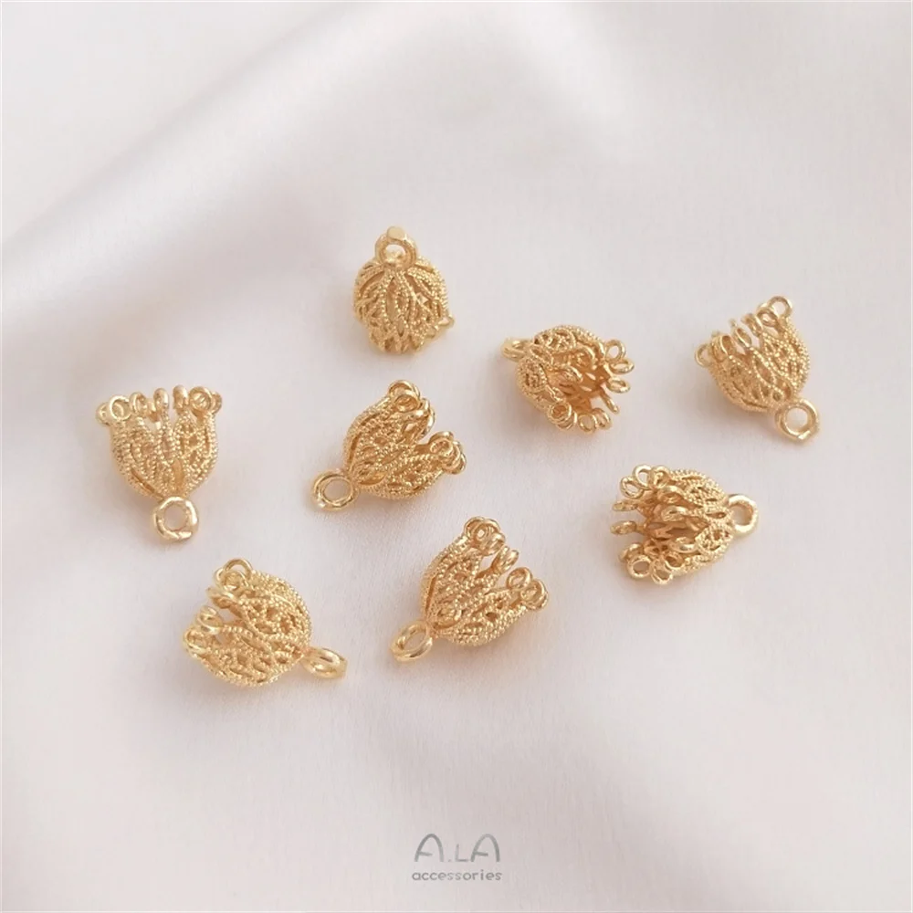 14K package of gold flower bracket flower cap multiple hanging hole tassel cap handmade diy charm hairpin material accessories