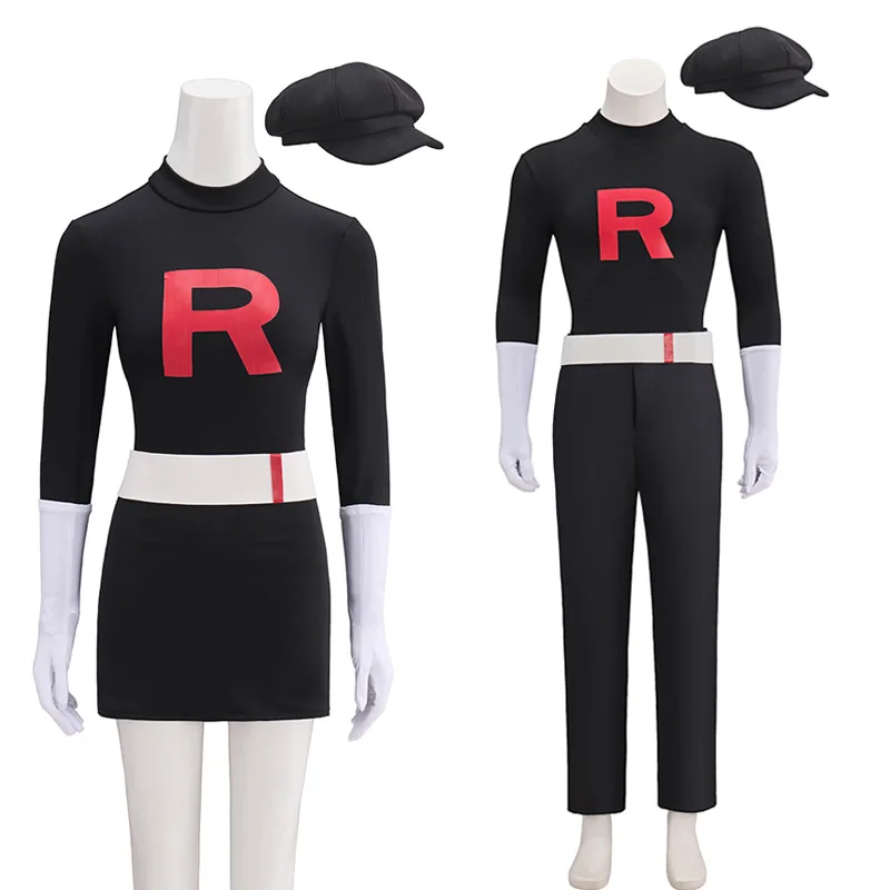 

Team Rocket Grunt Cosplay Costume, Black Uniform Full Set for Halloween Party & Stage Performance