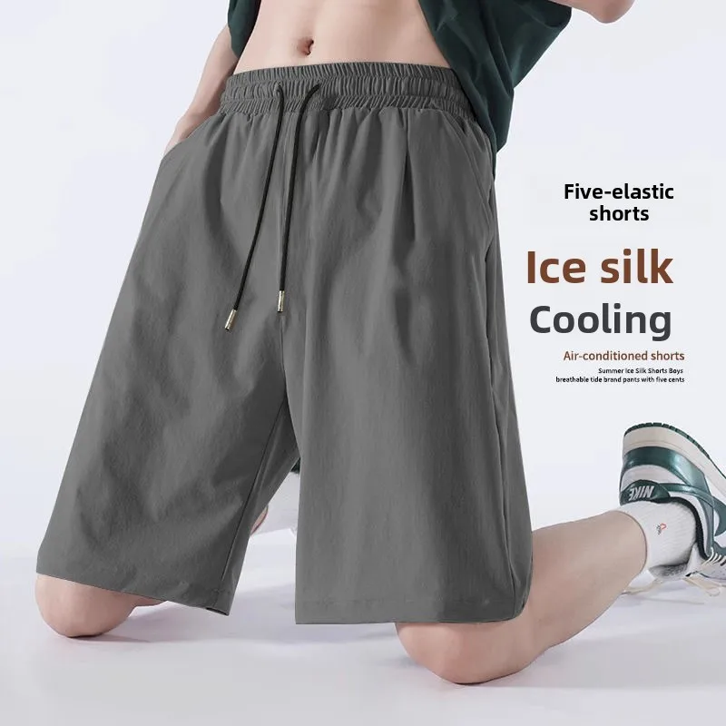 

Повседневная мужская рта из ледяного шелка «пять четвертей», летняя тонкая спортивная одежда, свободная посадка, легкая дышащая прямая брюка со средней талией