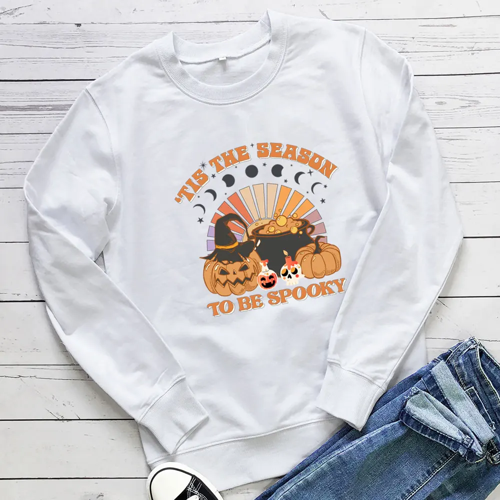 Pumpkin Witches Moon Women Funny Halloween Sweatshirt Unisex Funny Autumn Winter Casual Long Sleeve Top Holiday Top Gift for Her