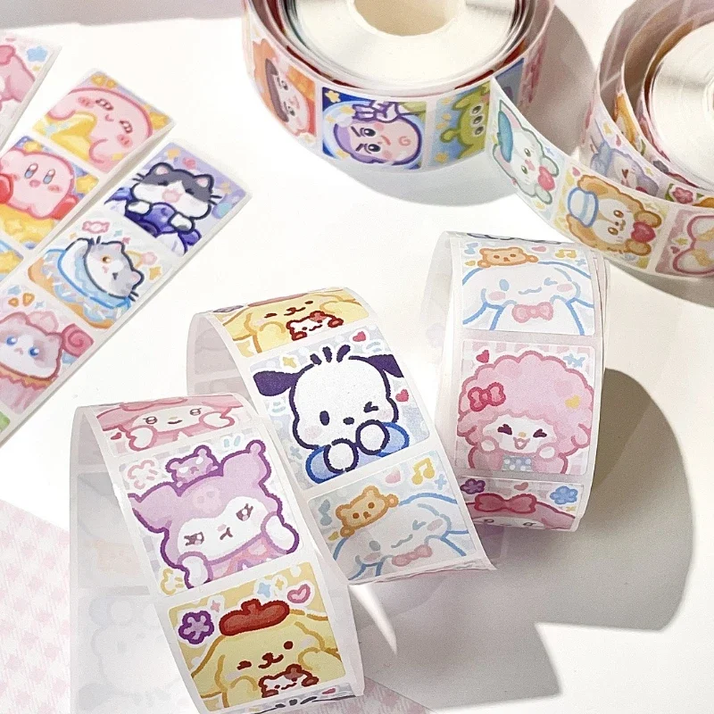 Sanrio Cartoon Sticker Roll/500pcs Cute Cinnamoroll My Melody Kuromi Reward Stickers Student Handbooks Gift Decorative Stickers