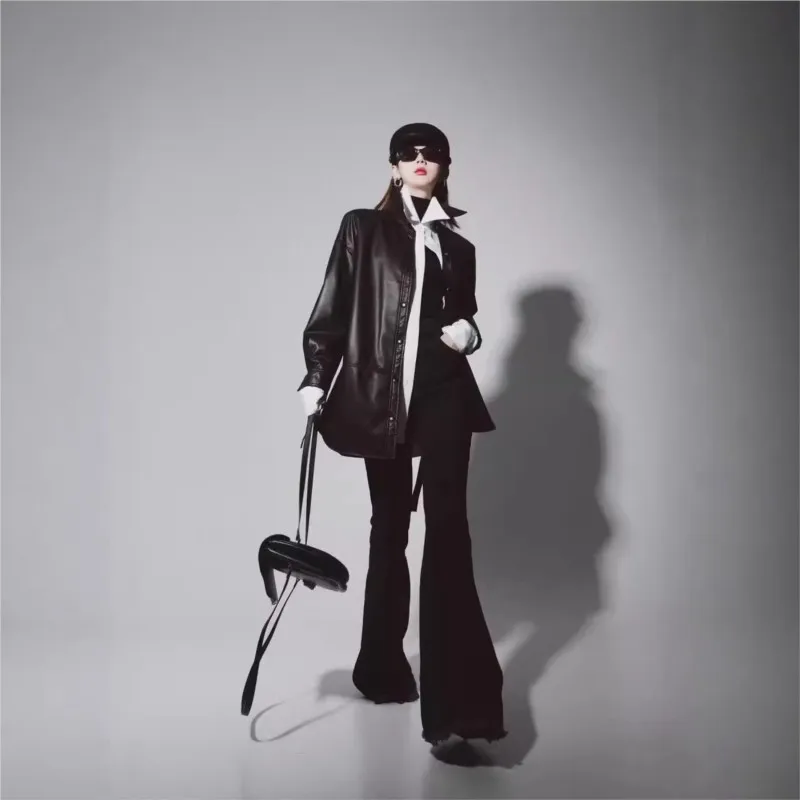 Lace-up leather women's outerwear light luxury style fashionable and versatile short
