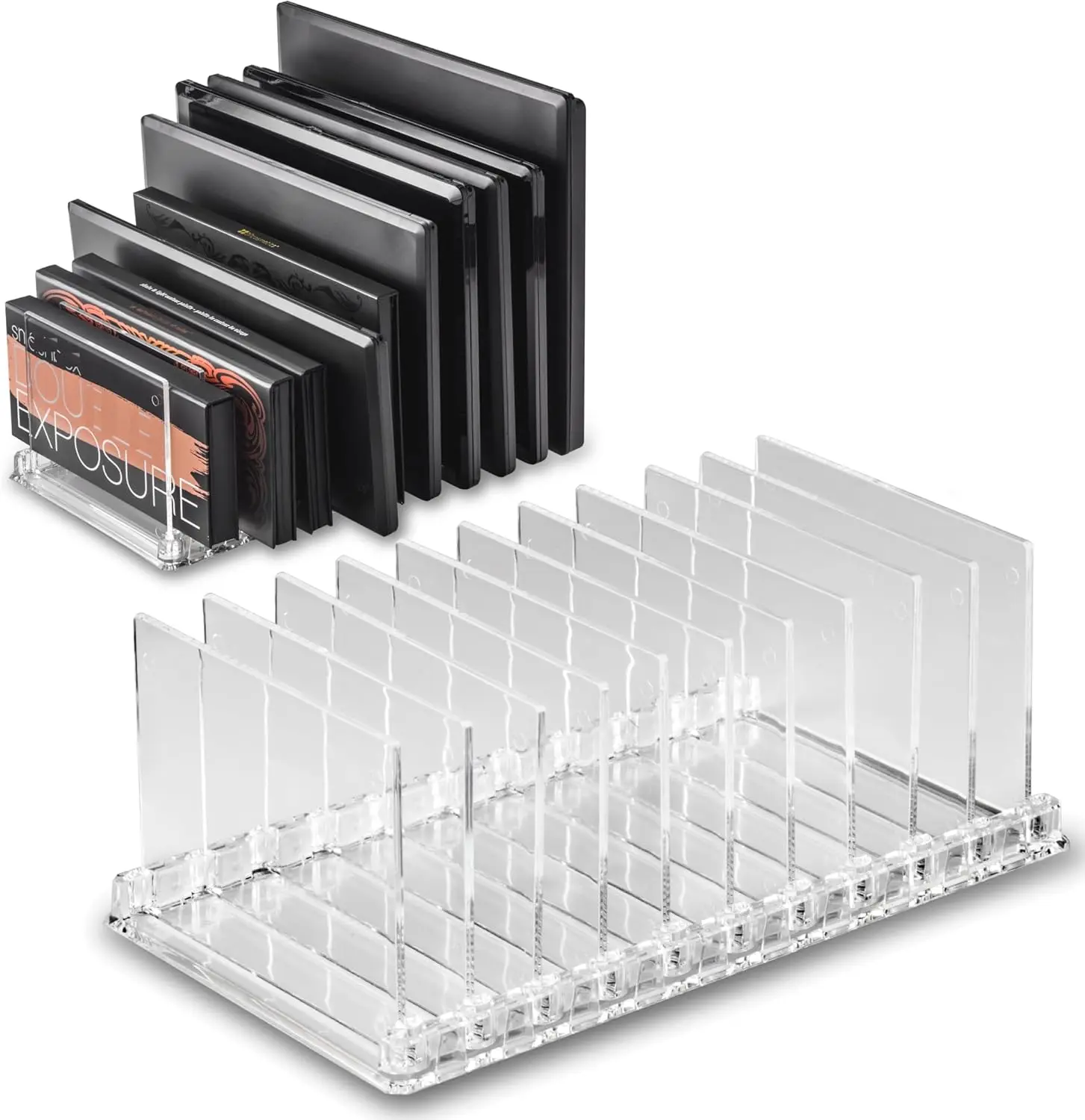 Acrylic Makeup Storage Eyeshadow Palette Organizer w/Removable Dividers 10 Space Display Case