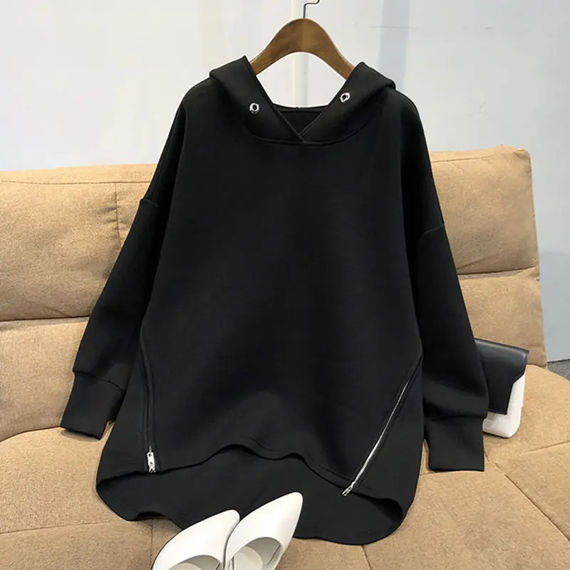 Spring Fall Korean Fashion Cotton Long Sleeve Oversize Female Hooded Sweatshirt Casual Black Green Streetwear Pullver Hoodie Top