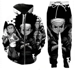 New Men/Womens boondocks Funny 3D Print Fashion Tracksuits Crewneck Couple hoodie Joggers Pants + Zipper Hoodies