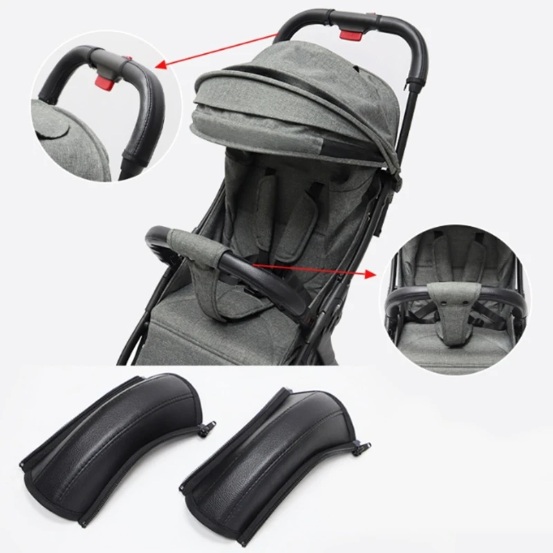 

Universal Strollers Handle Cover Set Nonslip Grip Case Easy Cleaning PU Leather Handlebar Sleeve 22x12cm/20x12cm