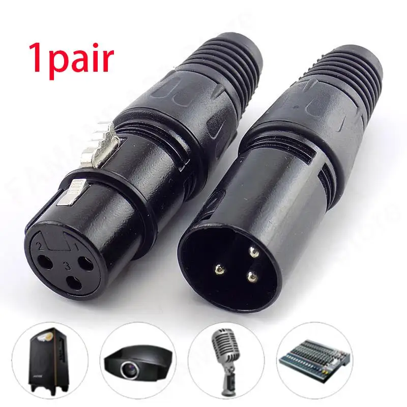 1 pair Male and Female 3 Pin XLR Microphone Audio AV Cable Plug mic Connectors Cable Terminals Sound plug m20