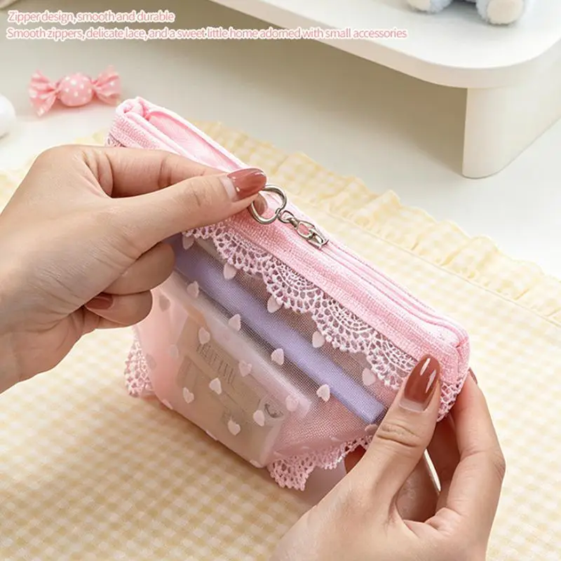 Niedliche Kosmetiktasche in Unterwäscheform, Spitzen-Netzstoff, transparenter Make-up-Aufbewahrungsbeutel, Stiftetui für den Alltag/Reisen – Detail 5