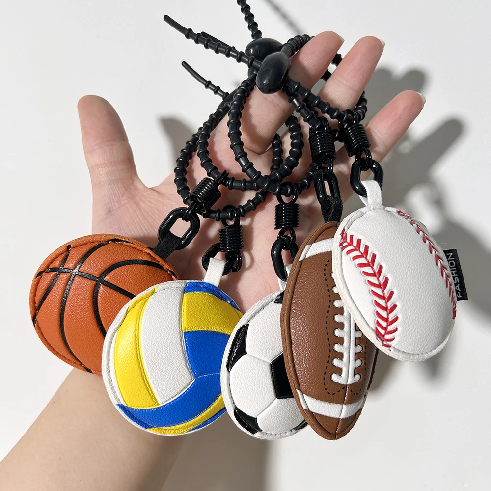 New Sports Leather Keychain Set - Baseball/Football/Basketball/Volleyball Designs, Trendy Car & Bag Charm for Couples