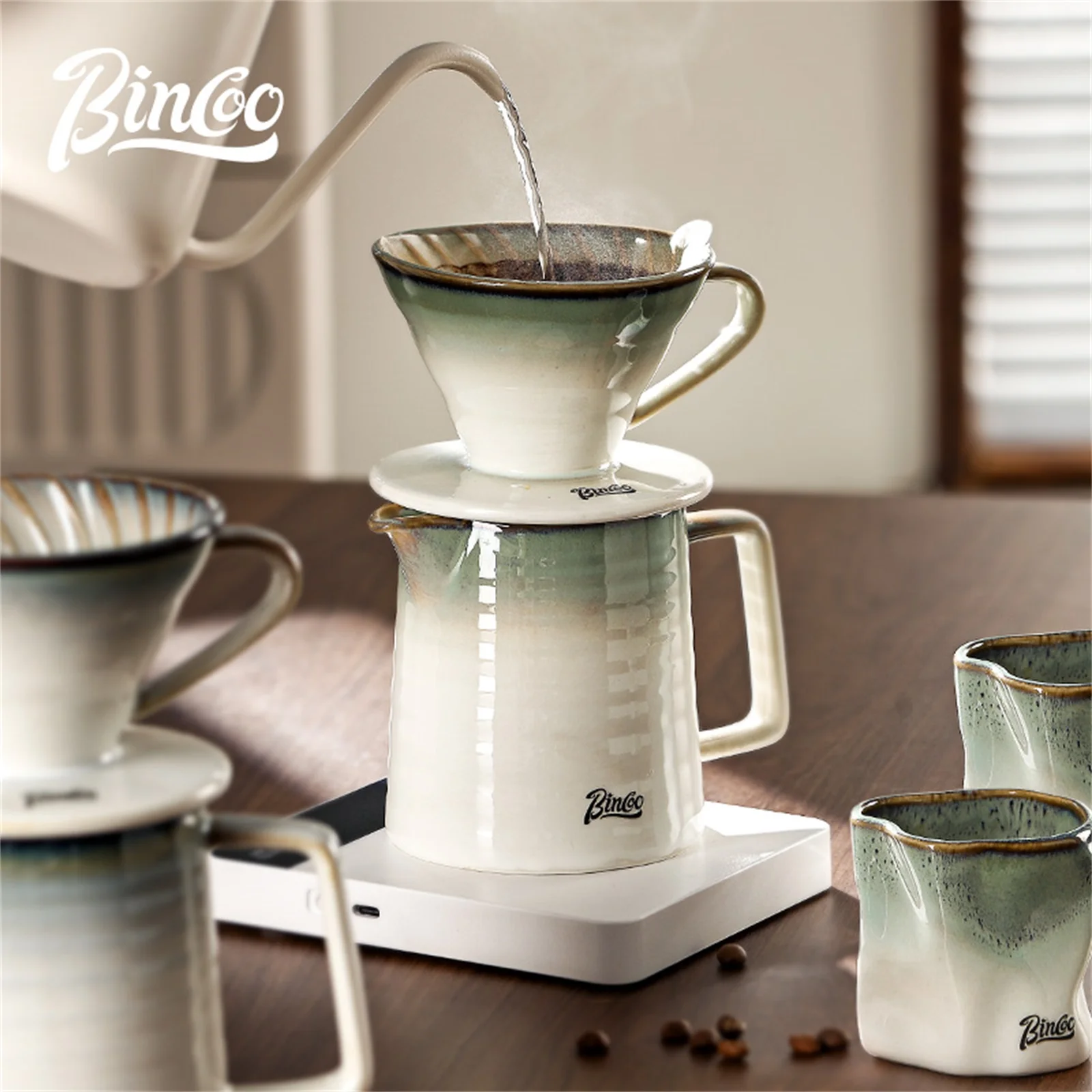 

BINCOO Ceramic Coffee Filter Cup Reusable Filters Coffee Maker with Ceramic Sharing Pot Hand Brew Coffee Drip Funnel Filter Cup