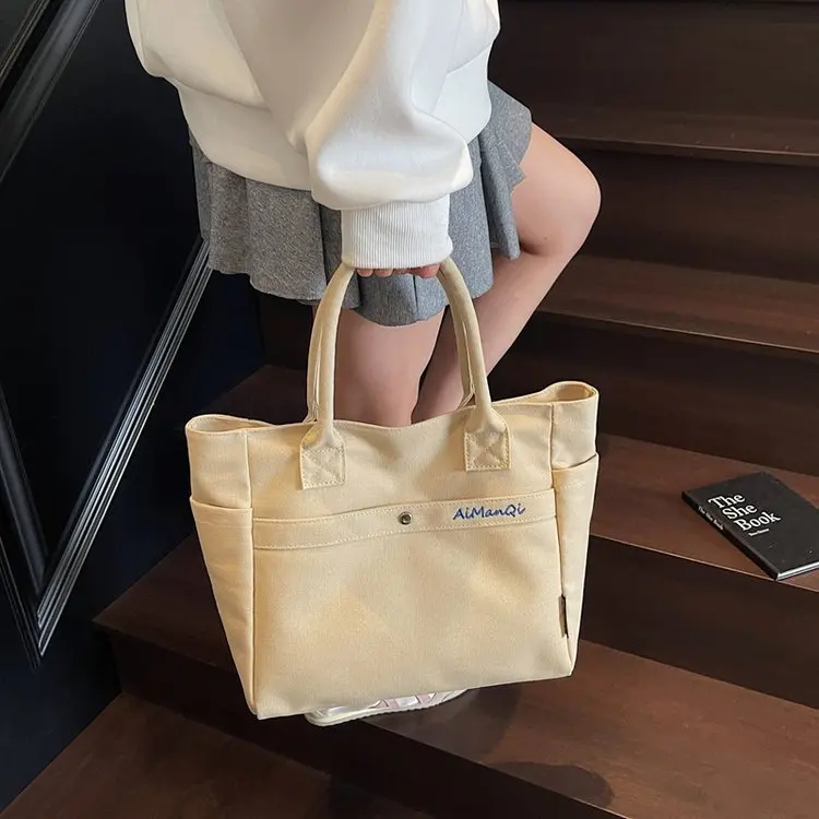 

2025 Новинка! Женская модная универсальная холщовая сумка-тоут большой вместимости в стиле ретро, весенняя сумка в стиле Харадзюку, свежая простая сумка для покупок