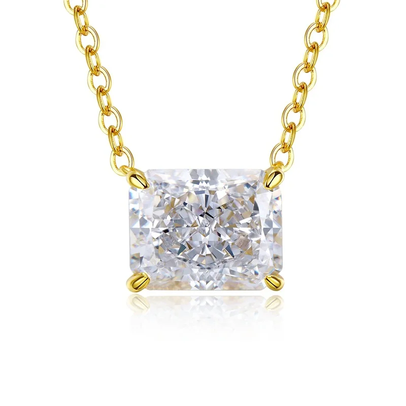 2022 New Luxury Surrounding 4 Carat Radiant Rectangular White Diamond Clavicle European and American Necklace Women