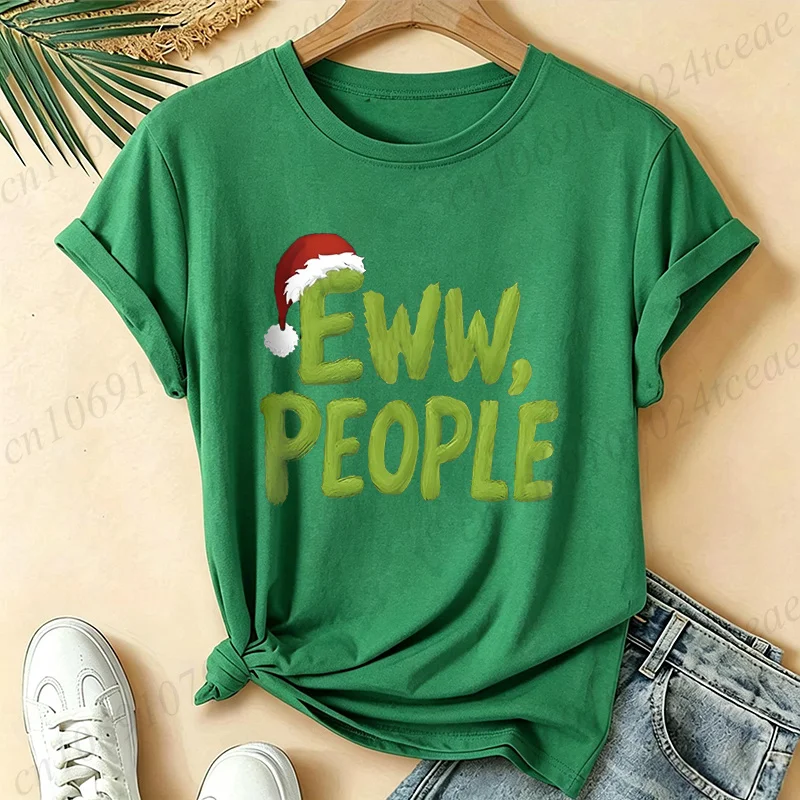 Women Men T-Shirts Christmas Eww People Santa Hat Letter Print T Shirt Funny Anti Social Graphic Short Sleeve Xmas Tops Gifts