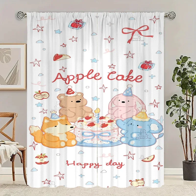 2pcs- Cartoon doll - Printed curtain,-100% polyester material, suitable for bedroom curtains and living room decoration,