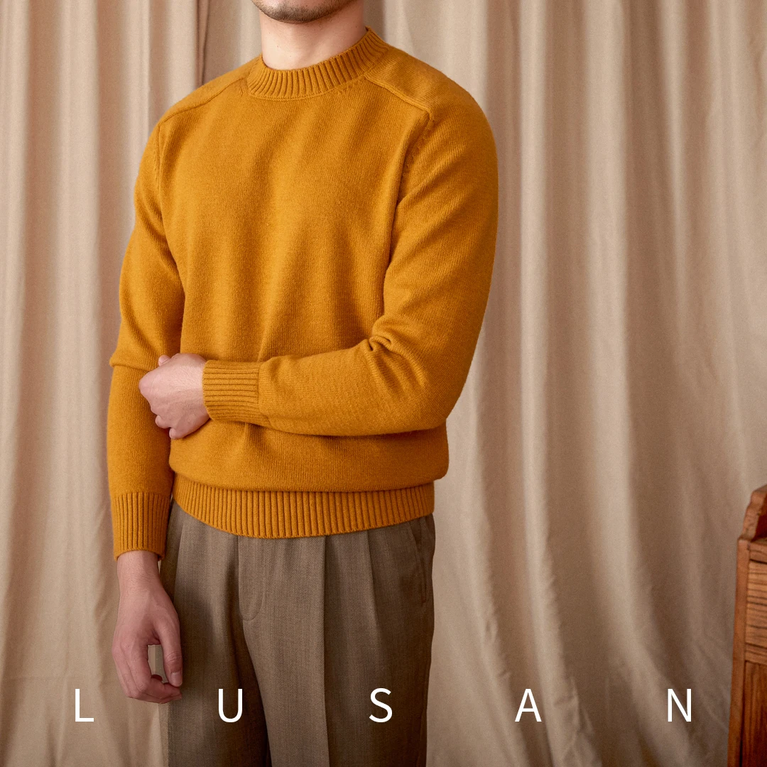 Sweater leher bulat lengan panjang untuk pria, Sweater Turtleneck kasual Inggris musim gugur dan musim dingin warna polos lengan panjang komuter Jepang Vintage