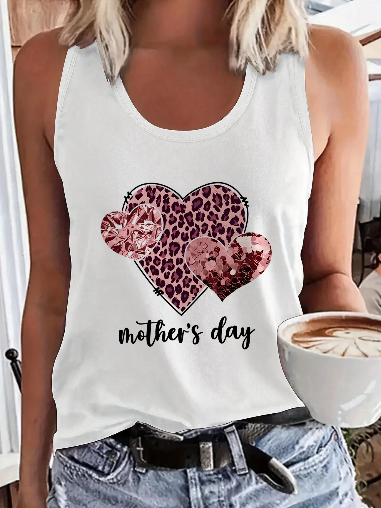 Women's Tank Tops with Leopard Heart Design Print Vintage Style Y2k Tshirt 90s Graphic Sleeveless Vest T Shirt Female Outfit