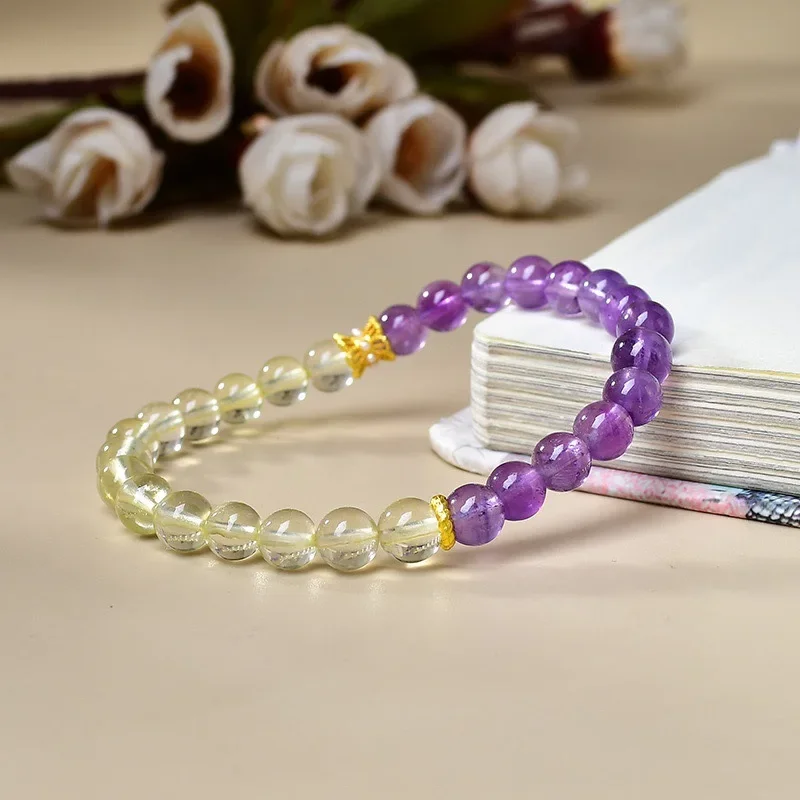 

Natural Amethyst Yellow Tower Crystal Bracelet Women's Light Luxury Fashion Lucky Bracelet Original Niche Design Jewelry