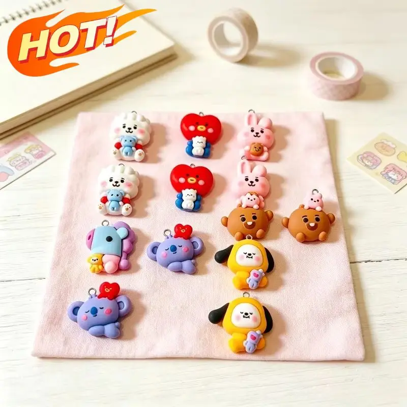100pcs BT21 Resin Cartoon Charm DIY Accessories Craft Supplies For Jewelry Making Earring Necklace Bracelet Pendant Phone Decro