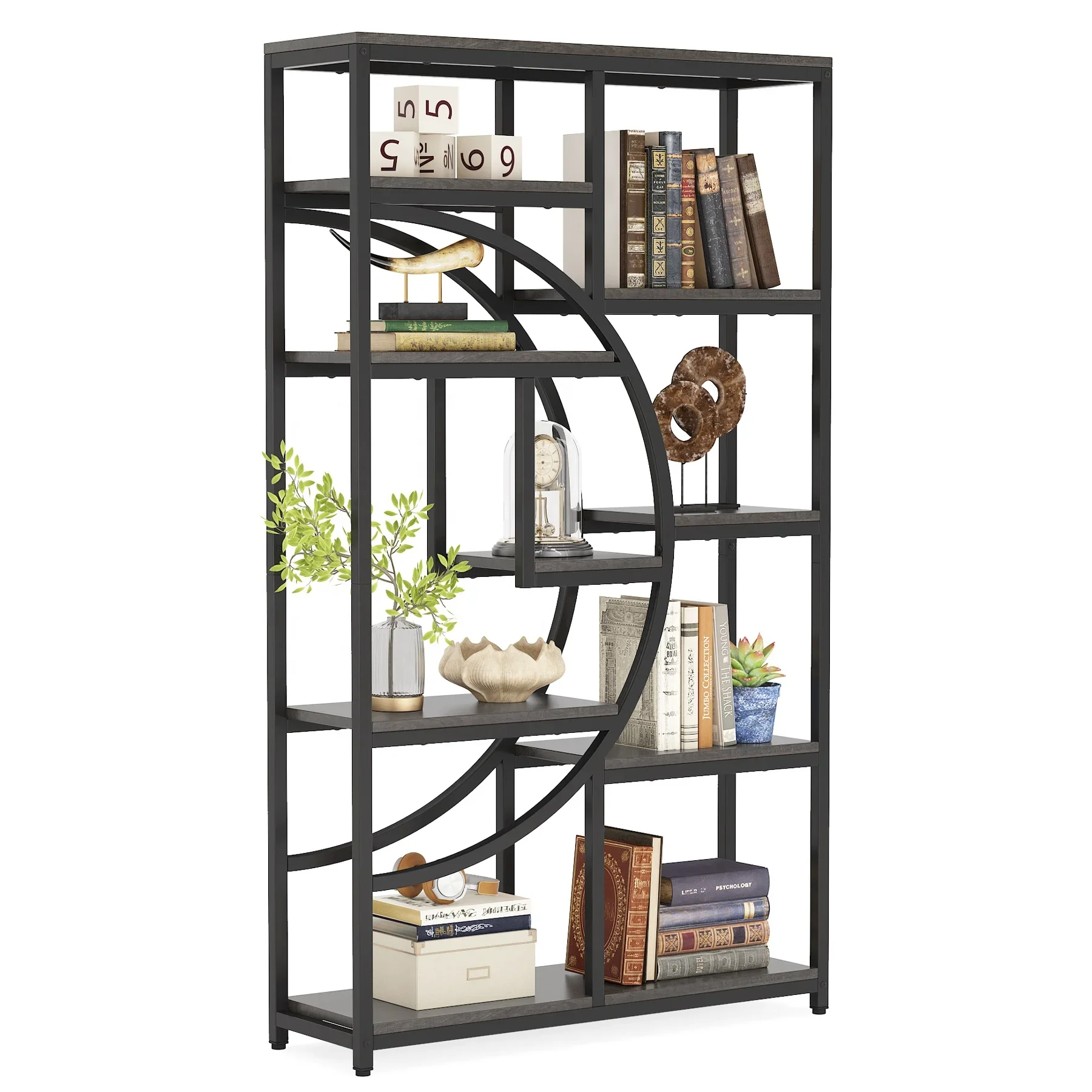

New Triple Wide Bookshelf Open Display Shelves Geometric Tall Bookcase With Sturdy Metal Frame For Decor Bedroom Home
