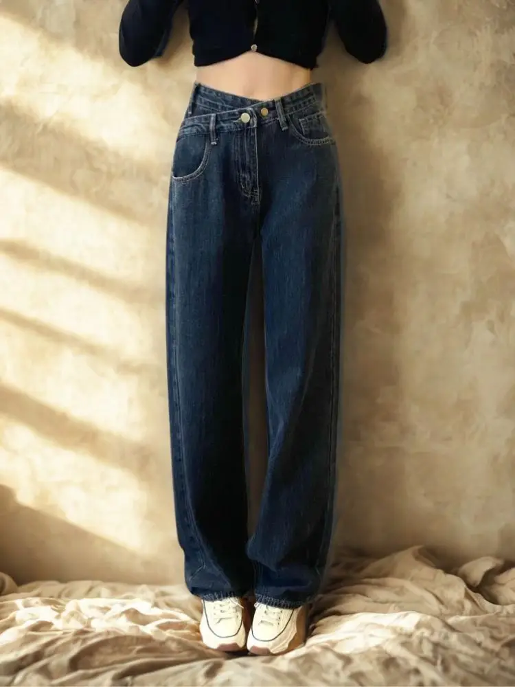 جينز نسائي عالي الشارع بخصر غير منتظم محب الترفيه Ulzzang Solid Mujer أساسي كل مباراة ربيعي عتيق عصري بطول كامل