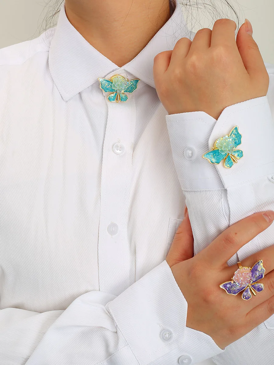 

2pcs Button Covers for Shirt，Butterfly Enamel Cufflinks，Shiny Sleeve Button，luxury Button Clip，Party Wedding Shirt Accessories