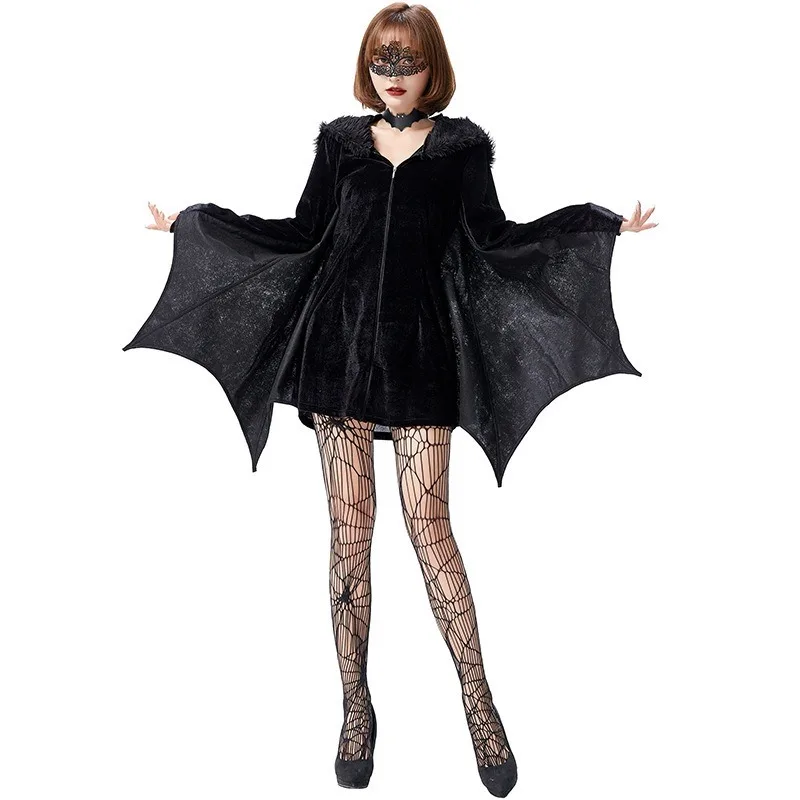 Halloween Gothic Devil Cosplay Costume Witch Vampire Bat Hood Bodysuit Outfit for Women Carnival Party Stage Performance Suit view 4