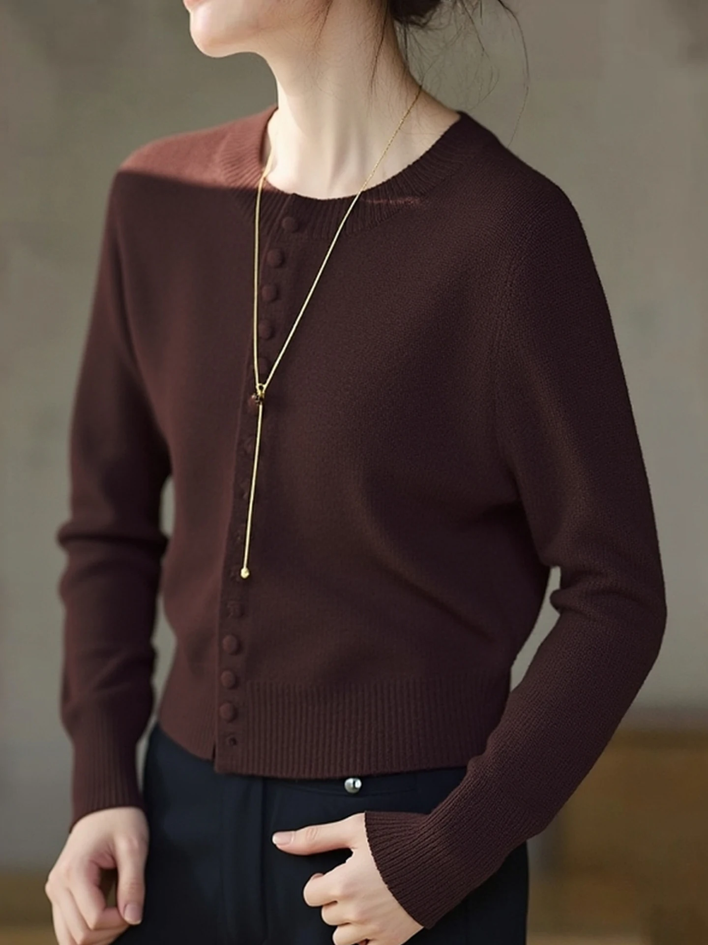 

Comfortable Long Sve Knit Base irt Women's Loose Fit Vintage Sle Single Button Winter Faion Casual Camere Top