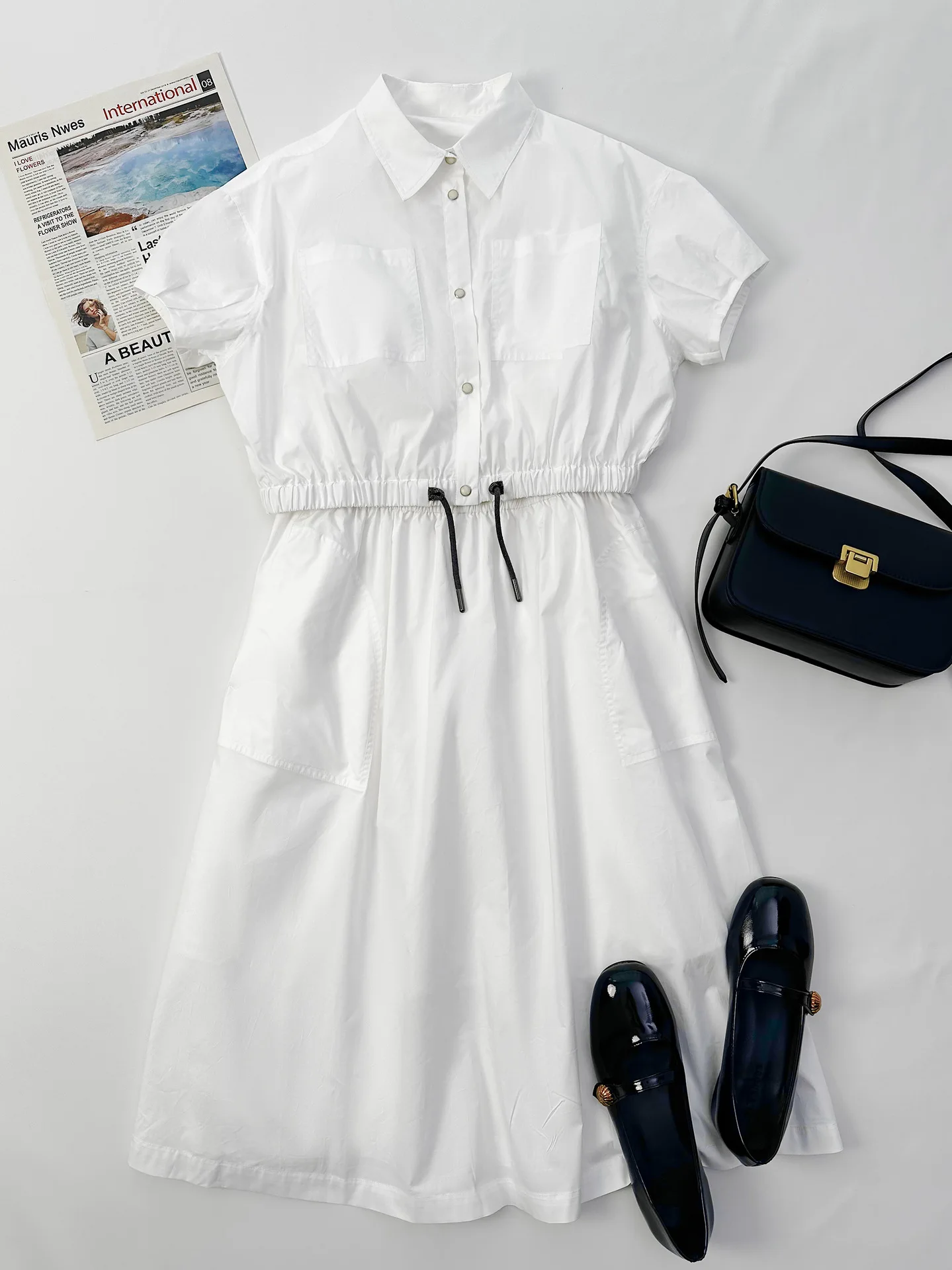 2-Piece Set for Women, White Shirt Skirt, Casual Dress, Smart and Elegant, European and American Fashion, 2024