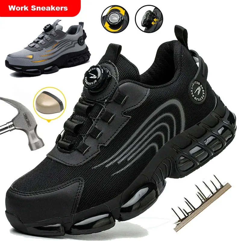 New Safetys Shoe Rotating Button Work Shoes Men Anti-smash Anti-puncture Shoes Fashion Men Sport Shoes Security Protective Boots